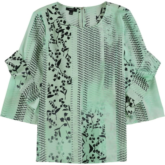 Alfani Womens Ruffled-Sleeve Pullover Blouse, Green, Medium