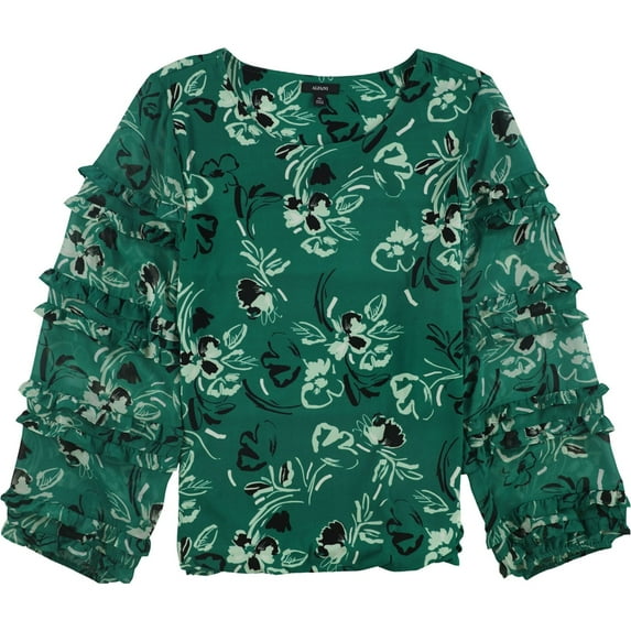 Alfani Womens Ruffled Trim Pullover Blouse, Green, Small