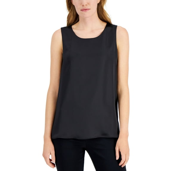 Alfani Womens Satin Front Sleeveless Tank Top Deep Black L