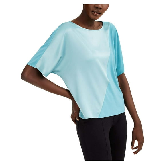 Alfani Womens Satin Mixed Media Pullover Top Precious Jade M
