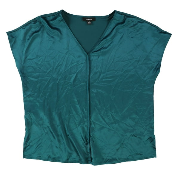 Alfani Womens Satin Pullover Blouse, Green, Medium