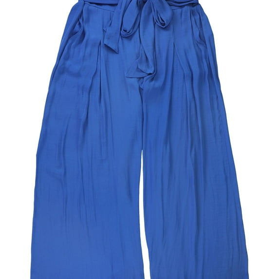 Alfani Womens Satin Tie-Waist Casual Wide Leg Pants, Blue, Large