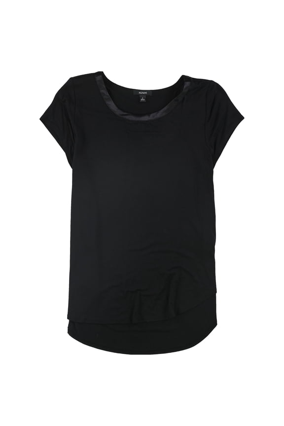 Womens Satin Trim Basic T-Shirt, Black, X-Small