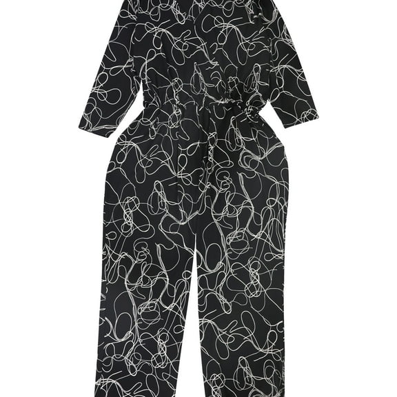 Alfani Womens Scribble Jumpsuit, Black, Plus Size, 2X