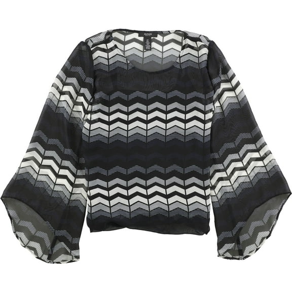 Alfani Womens Sheer ZigZag Pullover Blouse, Black, Petite, PXS