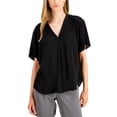 thumbnail image 1 of Alfani Womens Shirred V Neck Dolman Sleeve Top Deep Black XS, 1 of 1