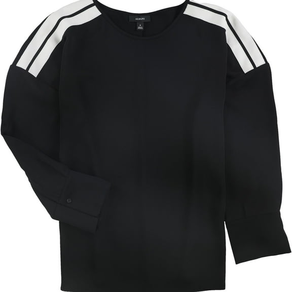 Alfani Womens Shoulder Stripe Pullover Blouse, Black, X-Large