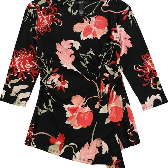 Alfani Womens Side-Tie Pullover Blouse, Black, Petite, PP