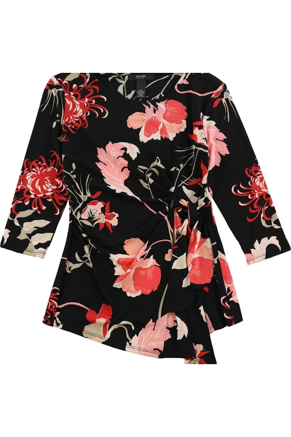 Womens Side-Tie Pullover Blouse, Black, Petite, PP