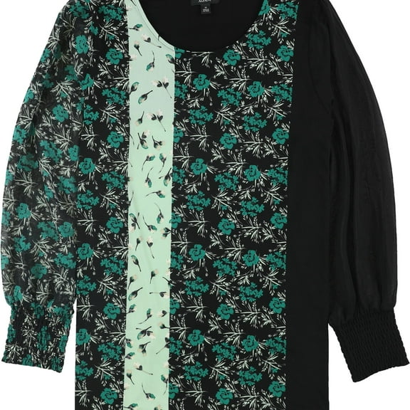 Alfani Womens Smocked-Cuff Tunic Blouse, Green, Small