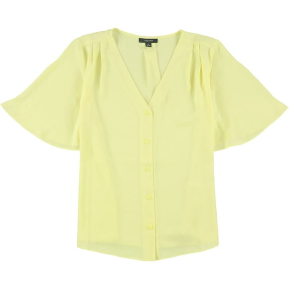 Alfani Womens Solid Button Up Shirt, Yellow, Medium