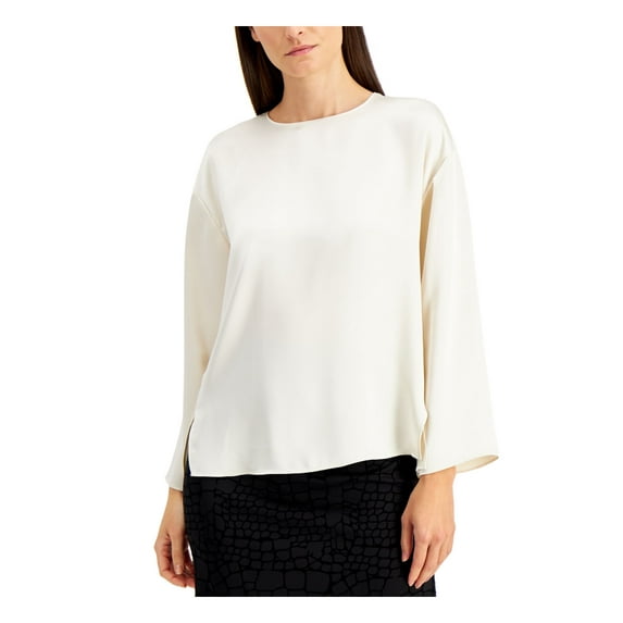 Alfani Womens Solid Pullover Blouse, Off-White, Medium
