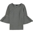 thumbnail image 1 of Alfani Womens Striped Bell Sleeve Pullover Blouse, Black, Plus Size, 0X, 1 of 2