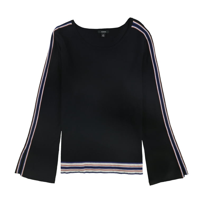 Alfani Womens Striped Bell Sleeve Pullover Sweater, Black, XX-Large 