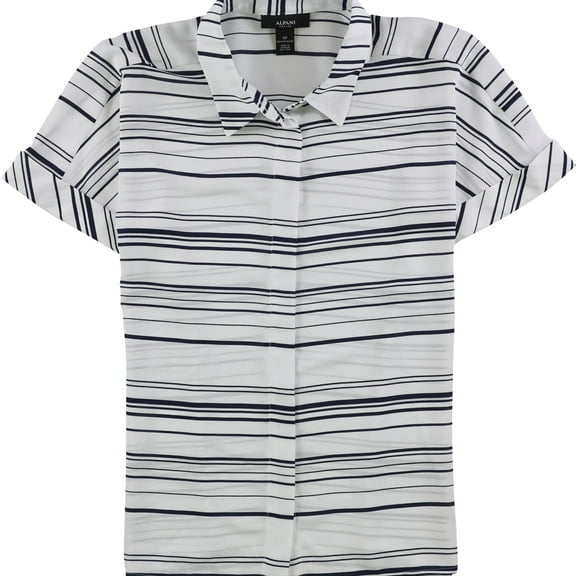 Alfani Womens Striped Button Up Shirt, White, Petite, 10P