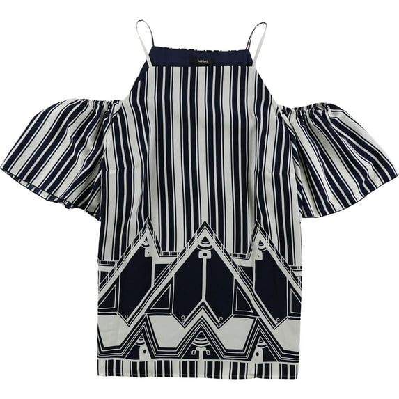 Alfani Womens Striped Cold Shoulder Blouse, Blue, Large