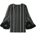 thumbnail image 1 of Alfani Womens Striped Knit Blouse, Black, X-Small, 1 of 2