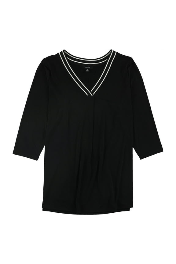 Womens Sweater Trim Pullover Blouse, Black, 2X