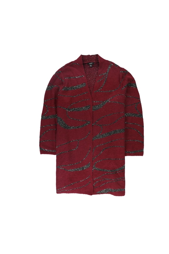 Womens Swirl-Sequin Cardigan Sweater, Red, Plus Size, 2X