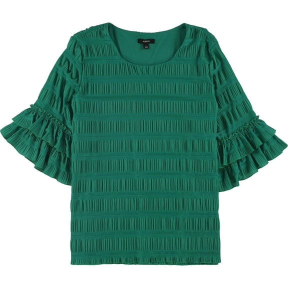 Alfani Womens Textured Ruffled Blouse, Green, Large