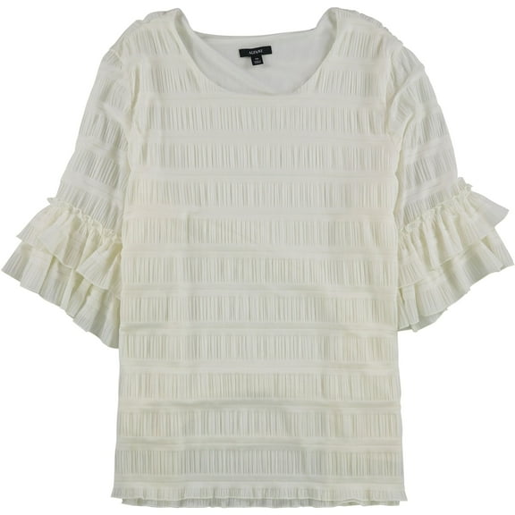 Alfani Womens Textured Ruffled Blouse, Off-White, Large