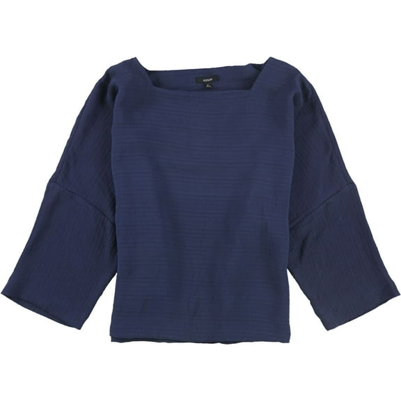 Alfani Womens Textured-Stripe Pullover Blouse, Blue, X-Large