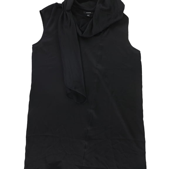 Alfani Womens Tie Neck Asymmetrical Tunic Top Black L