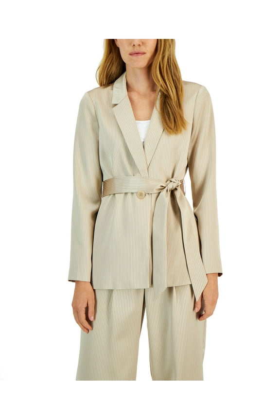 Womens Tie Waist Satin Blazer English Cream XL