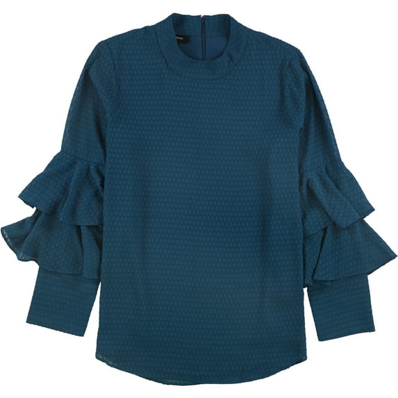 Alfani Womens Tiered Ruffled Blouse, Green, Small