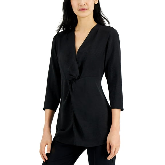 Alfani Womens Twist V Neck Tunic Deep Black XL
