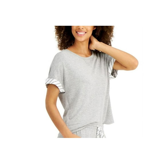 Alfani Womens Ultra Soft Contrast Trim Pajamas Top, XX-Large, Grey Heather