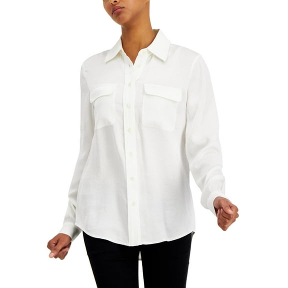Alfani Womens Utility Collared Button-Down Top