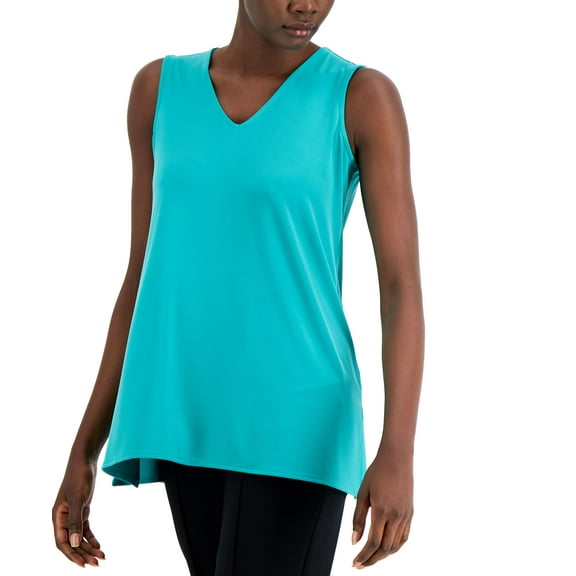 Alfani Womens V Neck Tunic Teal Oasis M