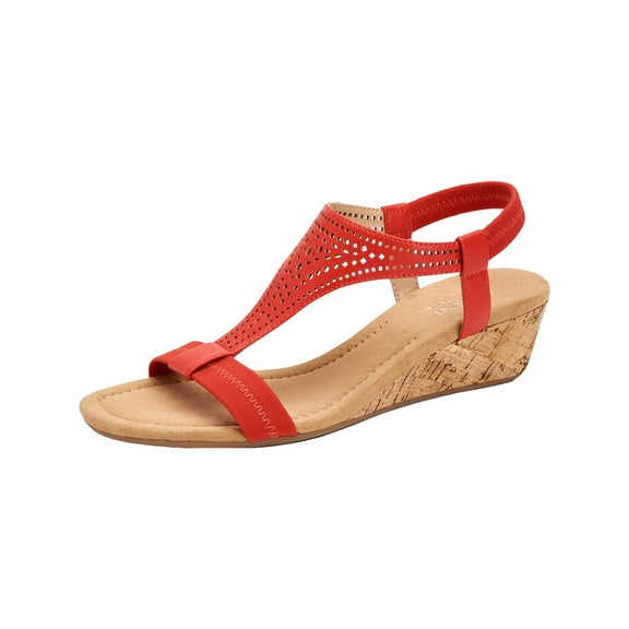 Alfani Womens Vacanzaa 2 Faux Leather T-Strap Wedge Sandals