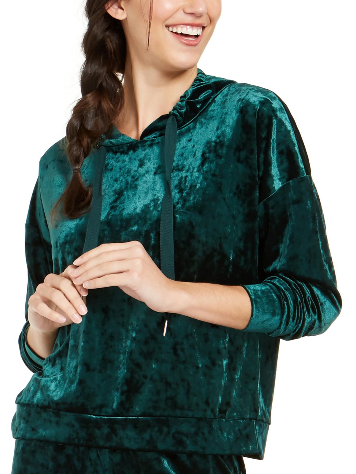 Alfani Women's Velvet Hoodie – Green, Medium, Comfy Sleep Shirt Or Loungewear