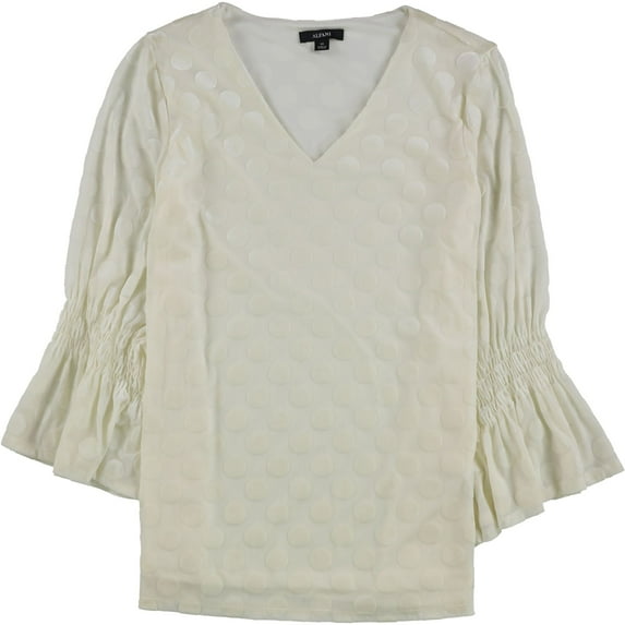 Alfani Womens Velvet Polka Dot Pullover Blouse, Off-White, Large