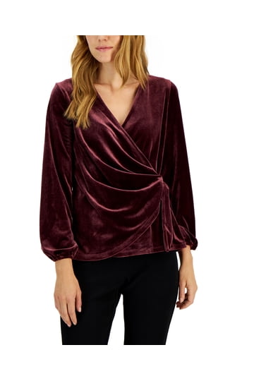 Haut Soft Surroundings Femme Noir En Faux Wrap Manches Courtes Et Boutons Sur Le Côté - Taille S