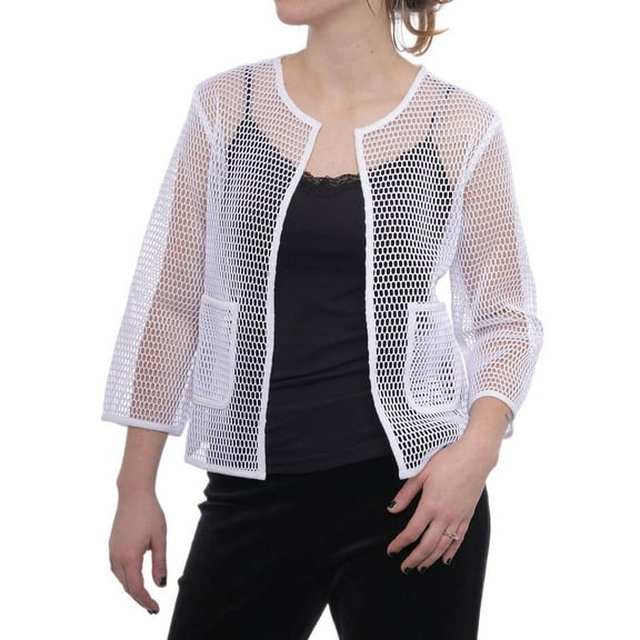 Alfani Womens White Open-Front Mesh Jacket XS