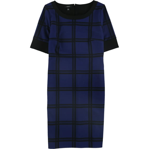 Alfani Womens Windowpane Midi Sheath Dress, Blue, 14