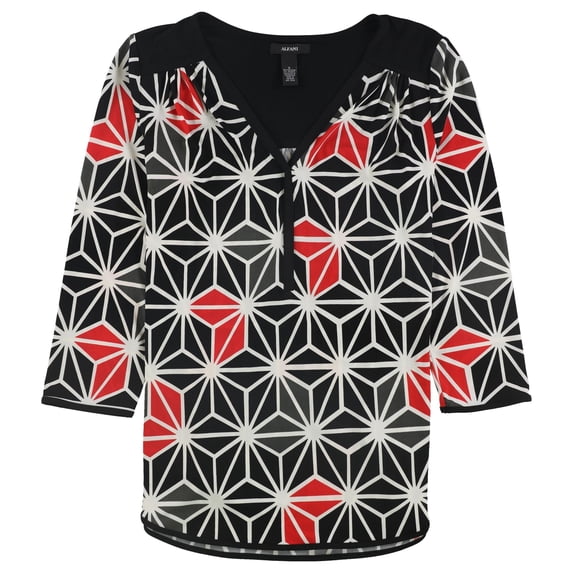 Alfani Womens Y-Neck Pullover Blouse, Black, Small