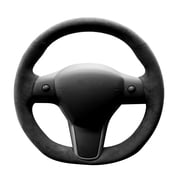 Alfanxi Hand Stitch Sewing Italy Alcantara, Black Thread, Steering Wheel Cover for Tesla Model 3 or Model Y 2018-2023