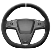 Alfanxi Hand Stitch Steering Wheel Cover Alcantara Material for Tesla Model S Base Plaid-White Stripe