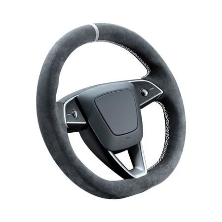 Alfanxi Hand Stitch Steering Wheel Cover Alcantara Material for Tesla Model Y Model 3 2023 -2026 Highland-White Thread