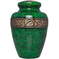 Liliane Memorials Green Cremation Urn - Funeral Urn for Human Ashes - Hand Made in Brass - Suitable for Cemetery Burial or Niche - Large Size fits Remains of Adults up to 200 lbs - Esmeralda