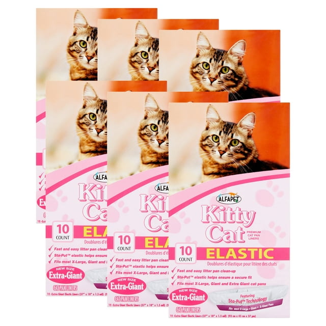 (6 pack) Alfapet, Kitty Cat Elastic Litter Box Liners, 10 Count