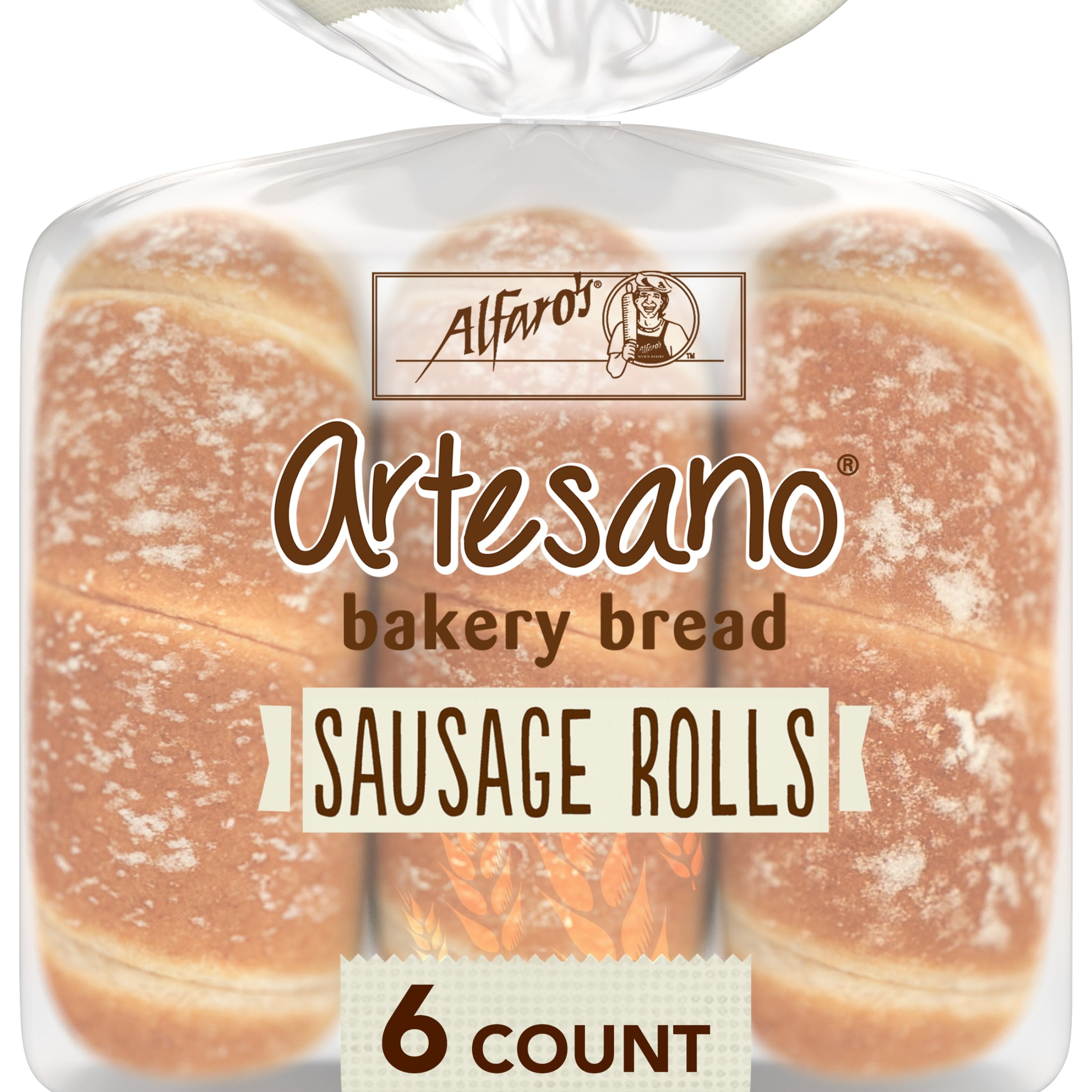 Alfaro's Artesano White Sausage Rolls, 6 count, Sandwich Rolls, 15 oz Bag