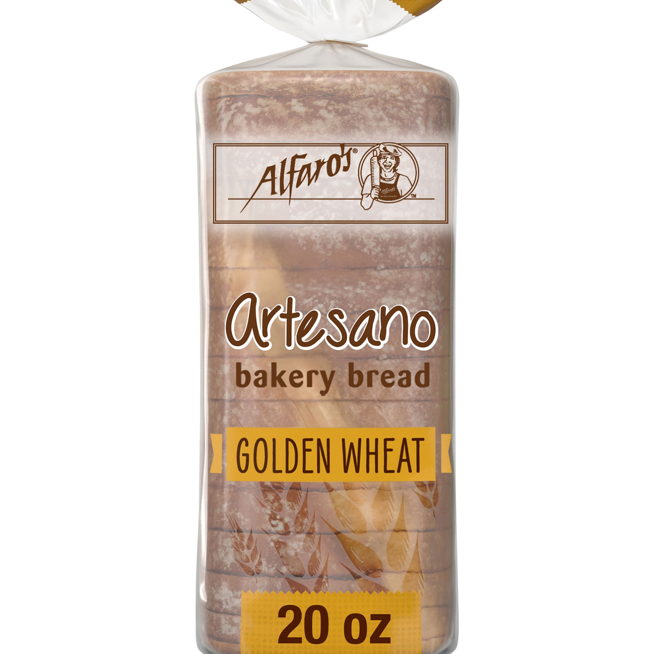 Alfaro's Artesano Golden Wheat Bakery Bread, 20 oz, Honey Wheat Bread, Bag