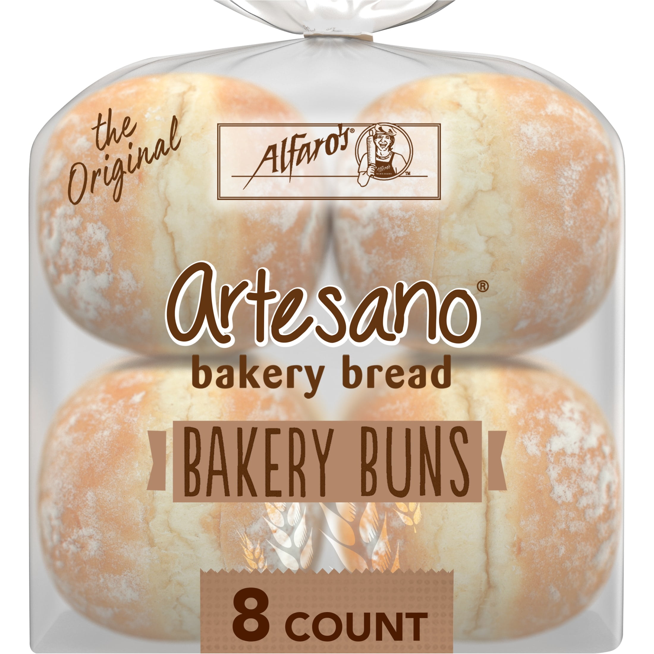 Alfaro's Artesano White Bakery Buns, 8 count, Hamburger Buns, 19 oz Bag