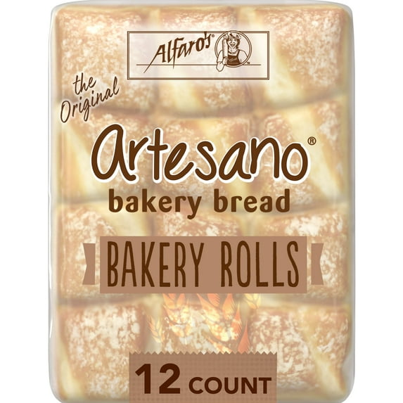 Alfaro's Artesano White Bakery Rolls, 12 Count, White Bread, 18 oz Bag