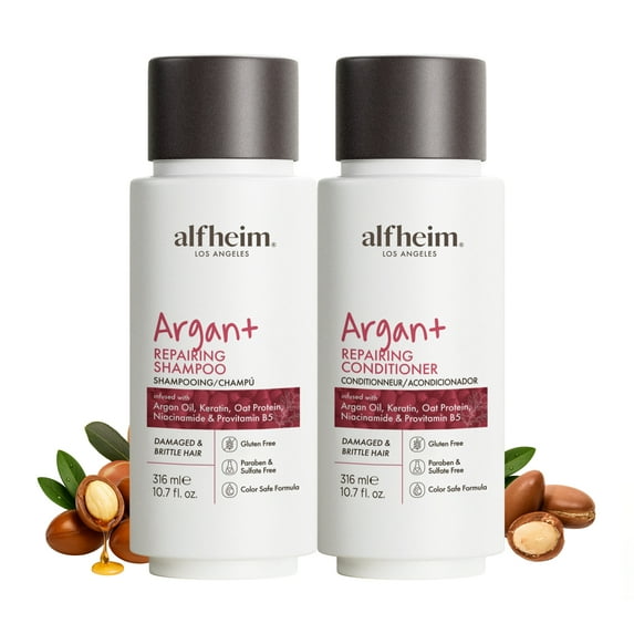 Alfheim Argan+ Repairing Shampoo & Conditioner Set 10.7oz Each – Hydrating, Smoothing & Frizz Control Duo with Argan Oil, Oat Protein & Panthenol – Restores Shine & Repairs Dry, Damaged Hair